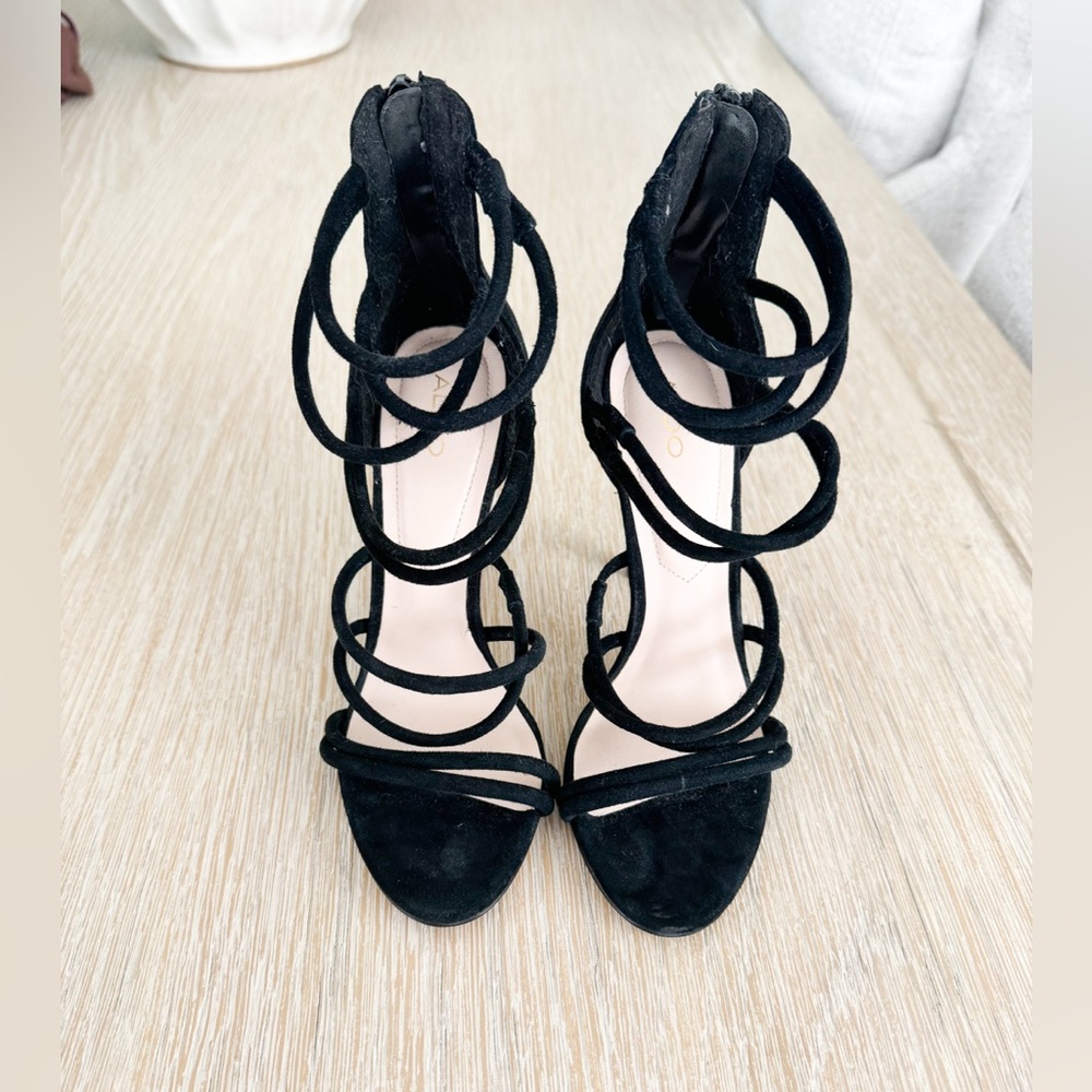 Aldo Black Suede Material Strappy High Heel Sandals